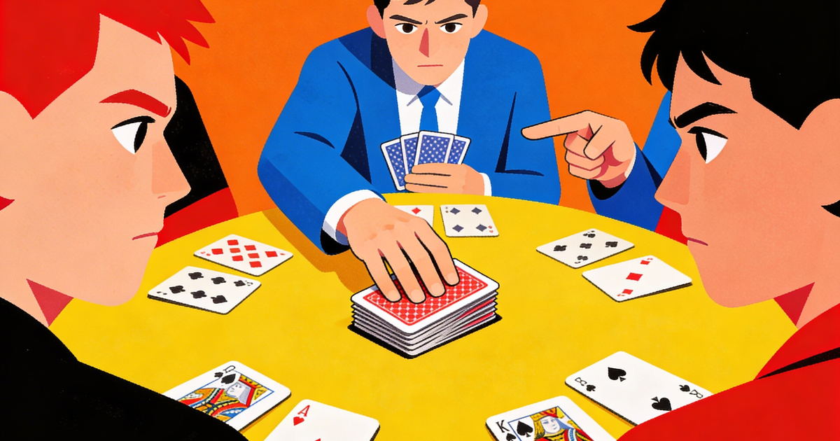 Cheat card game cards in a player's hand during a bluffing round
