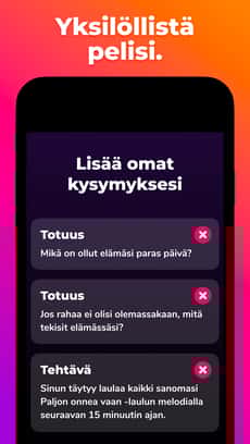 Screenshot Totuus vai tehtävä app
