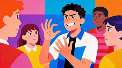 Людина намагається зобразити складне слово у шарадах з ретельними жестами поки друзі виглядають спантеличеними