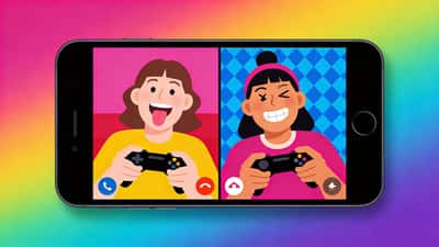 Two friends on a split screen phone call making silly faces while playing a remote game