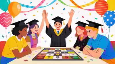 Young graduates playing a trivia game at a graduation party celebrating a correct answer