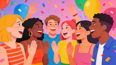 Grup divers de prieteni ridicând mâinile arătând diferite numere de degete, unii râzând în timp ce coboară degetele în timpul unui joc de petrecere