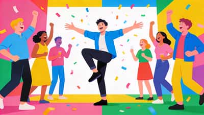 Personne faisant un gage rigolo à une fête tandis que ses amis applaudissent et rient