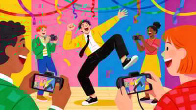 Personne faisant une danse drôle comme gage tandis que les amis rient à une fête