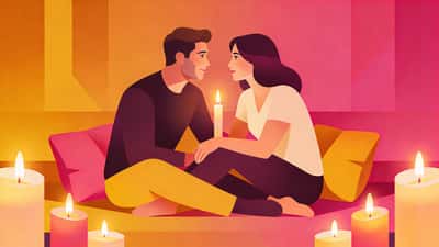 Couple assis ensemble à la lumière des bougies dans une conversation intime