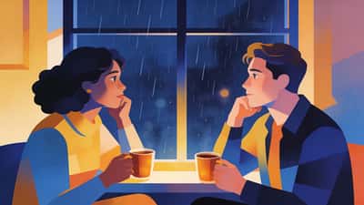 Dois amigos junto à janela numa noite chuvosa numa conversa filosófica profunda