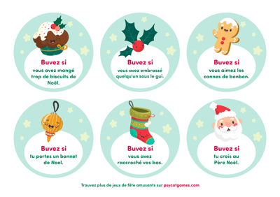 Exemples de cartes pour un jeu à boire de Noël