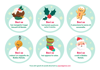 Bevi se - Edizione natalizia Esempi di carte per un gioco di bevute di Natale