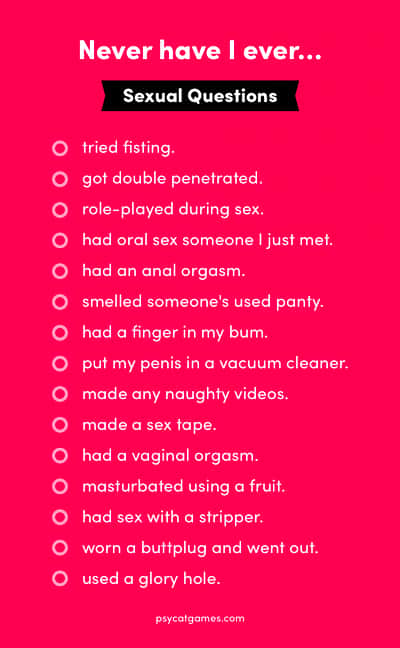 List of sexual Never have I ever questions