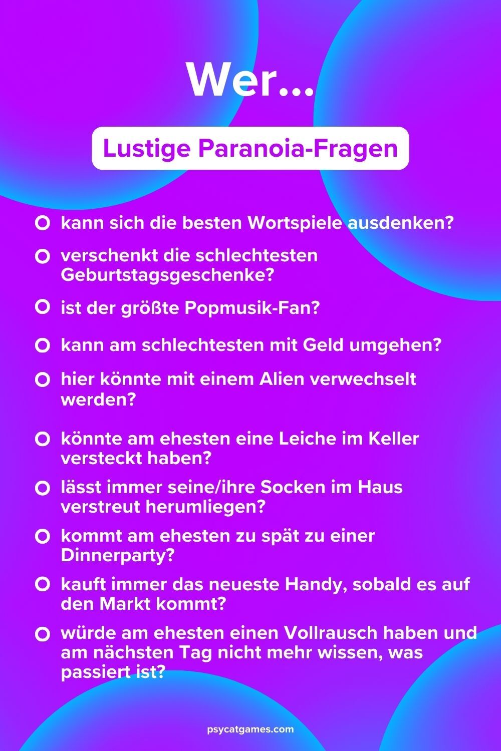 Lustige Paranoia Fragen