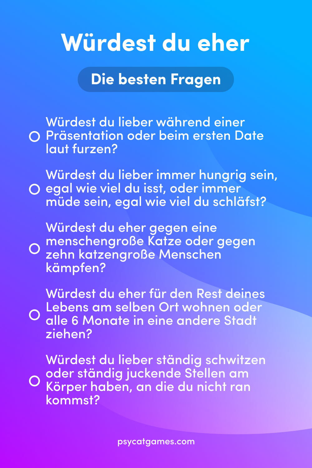 Beste Würdest du eher? Fragen