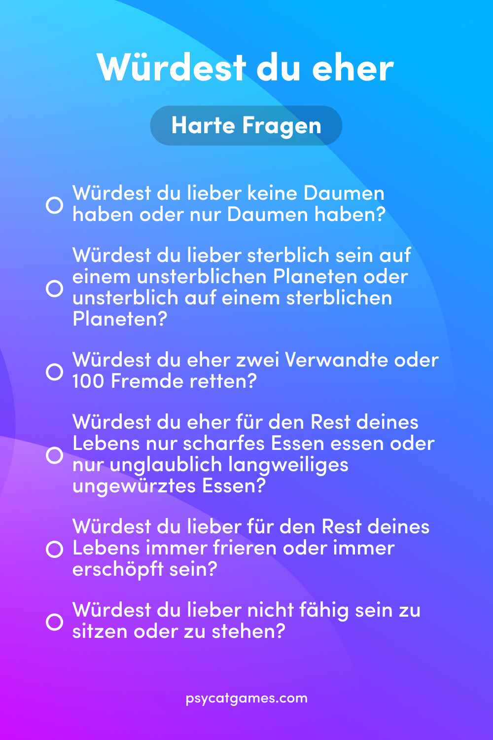 Schwierige Würdest du eher? Fragen