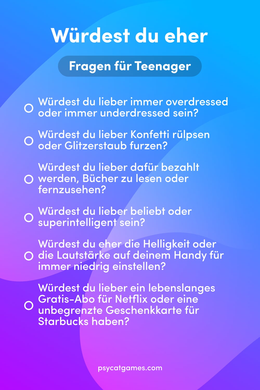 Würdest du eher? Fragen für Teenager