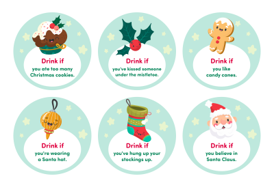 Card examples for a Christmas drinking game