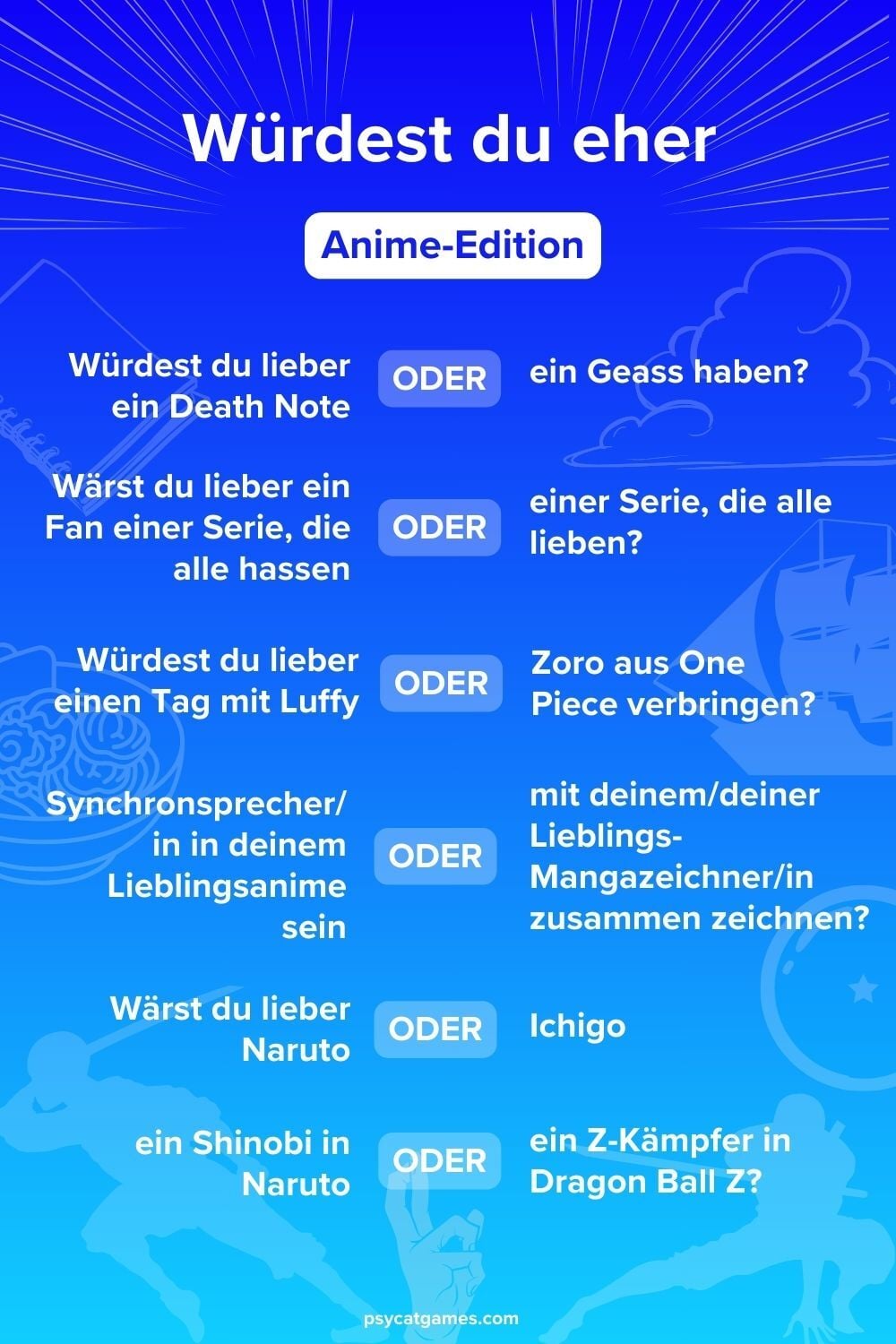Würdest Du Eher Fragen 18 40+ Spannende Würdest du eher?-Fragen für Anime-Fans